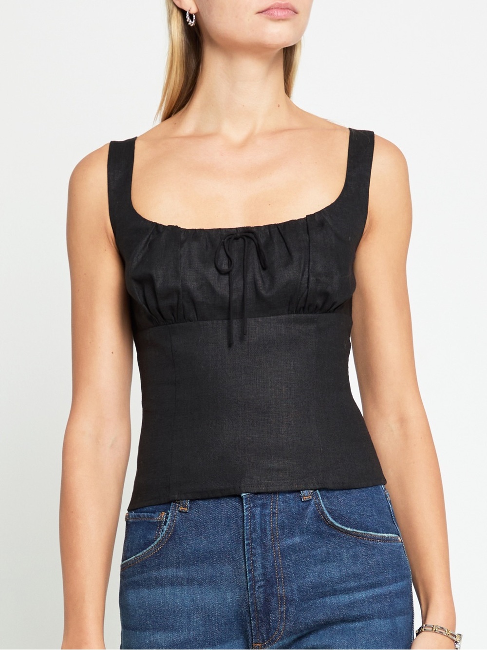 Few Moda Kourt Frederica Black Square-Neck Linen Tank Top